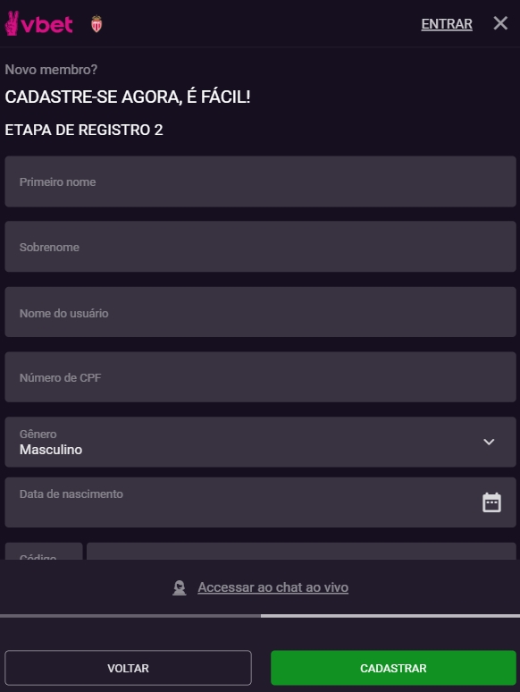 VBet registrar-se